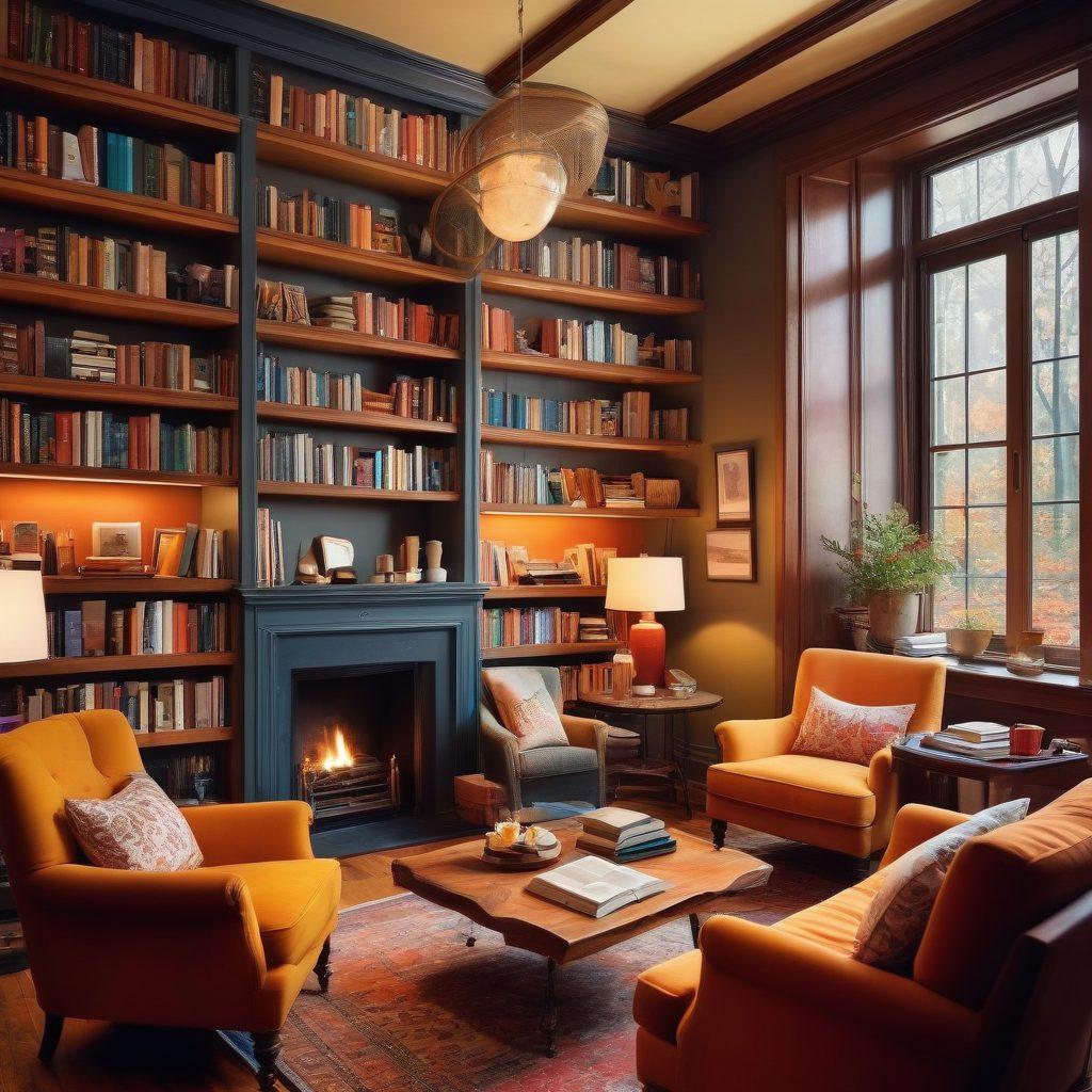A cozy library scene with diverse book lovers engaged in lively discussions, surrounded by towering bookshelves filled with colorful books, warm lighting, and comfy armchairs. Include elements like an open book on a coffee table and steaming mugs of tea. The atmosphere should feel inviting and inspiring, encouraging a sense of community and shared passion for reading. vibrant colors. cozy ambiance. super-realistic.